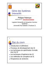 Génie des Systèmes Interactifs Plan du cours