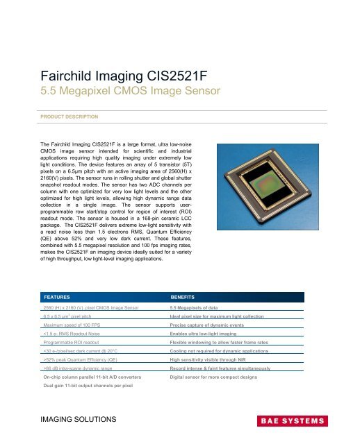 CIS 2521F Data Sheet - Fairchild Imaging
