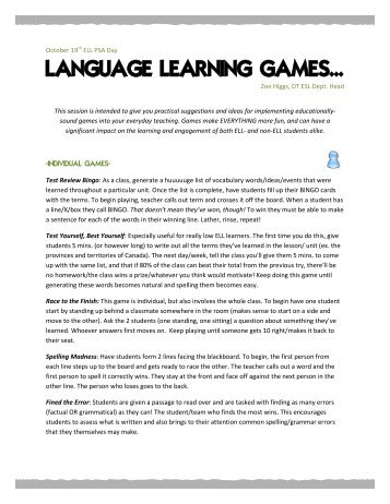 Zoe H Language Learning Games Handout - ESL PSA