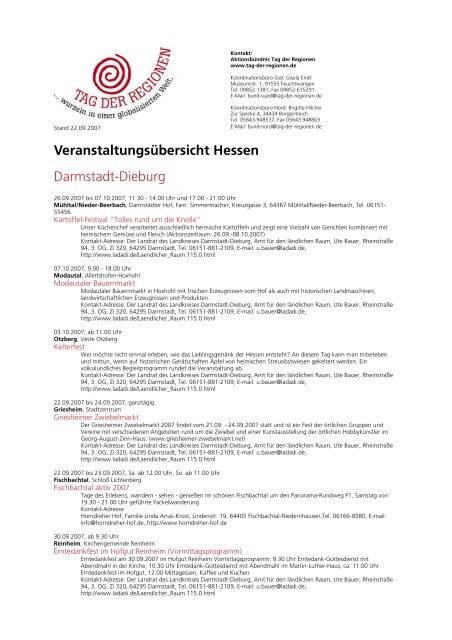 Veranstaltungsübersicht Hessen Darmstadt ... - Tag der Regionen