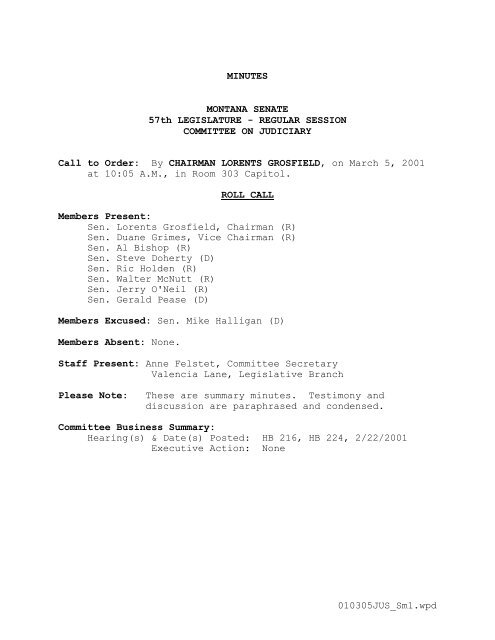 010305JUS_Sm1.wpd MINUTES MONTANA SENATE 57th ...