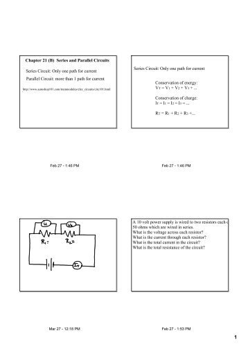 Chapter 21 (B) Series and Parallel Circuits Series ... - Iona Physics