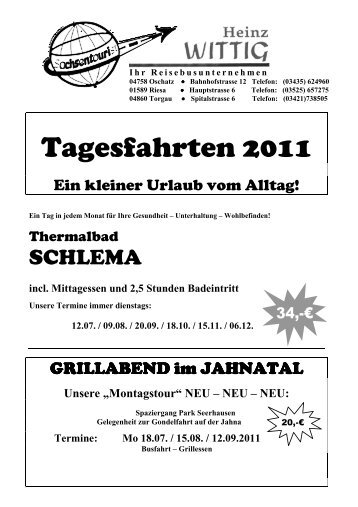 Tagesfahrten 2011 - Sachsentourist Wittig