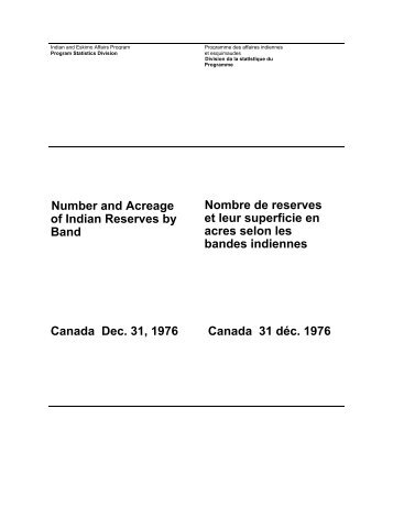 Number and Acreage of Indian Reserves by Band Nombre de ...