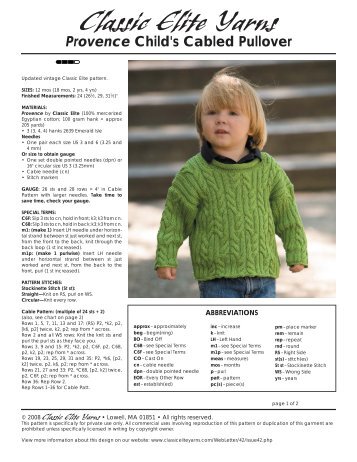 Provence Child's Pullover pattern - Classic Elite Yarns