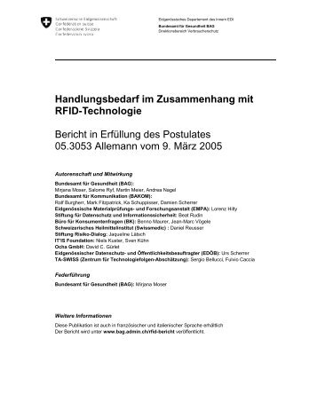 Handlungsbedarf im Zusammenhang mit RFID-Technologie Bericht ...