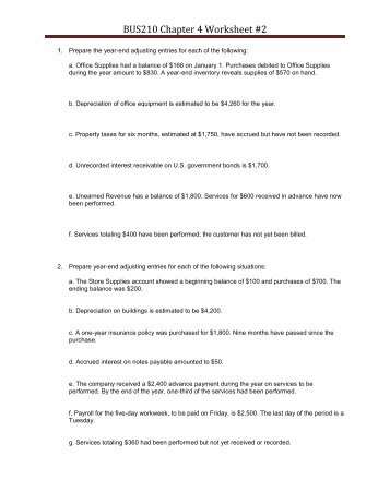 BUS210 Chapter 4 Worksheet #2