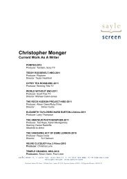 Christopher Monger Current Work As A Writer - Sayle Screen