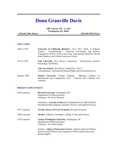 Donn Granville Davis â Howard University â College Of Arts - COAS