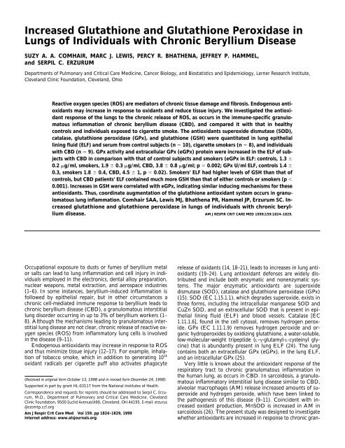 Increased Glutathione and Glutathione Peroxidase in Lungs of ...