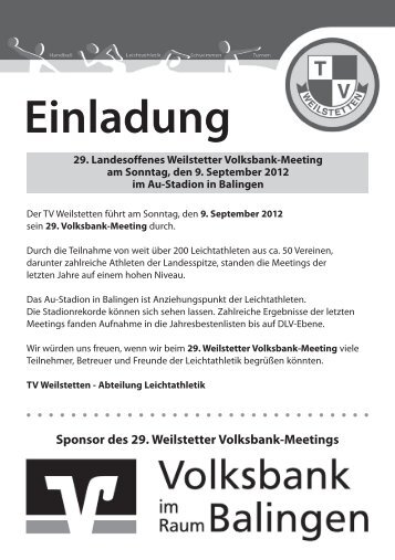 29. Landesoffenes Weilstetter Volksbank - Meeting ... - TV Weilstetten