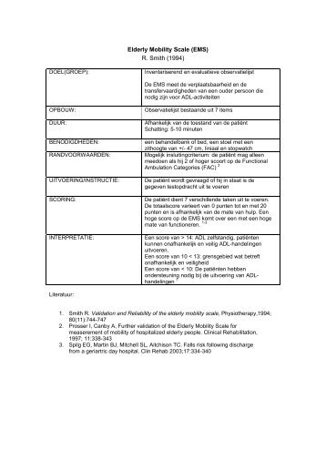 Elderly Mobility Scale (EMS) R. Smith (1994)