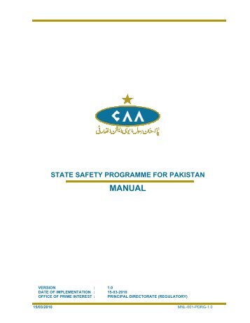 state safety programme for pakistan manual - Civil Aviation Authority