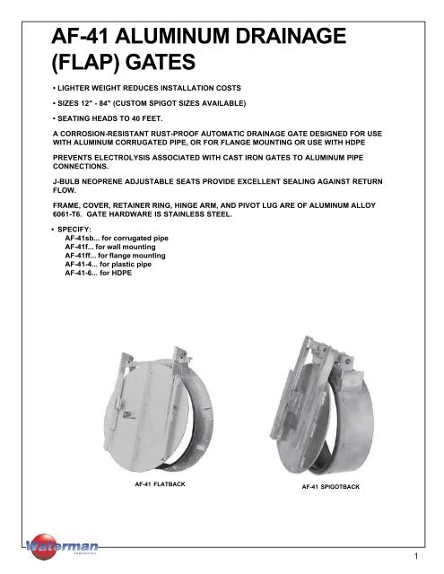 AF-41 ALUMINUM DRAINAGE (FLAP) GATES