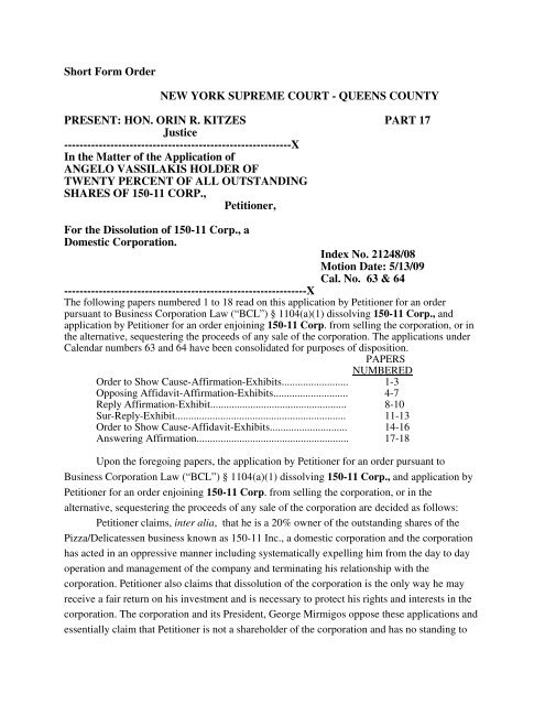 150-11 Corp.), Short Form Order, Index No. 21248/08