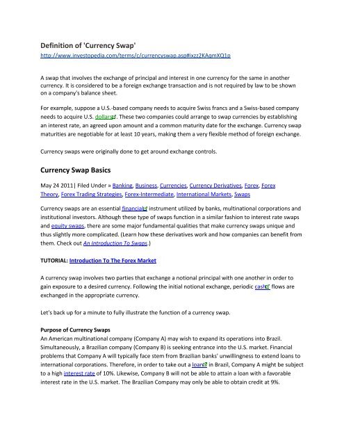 Definition Of Currency Swap Currency Swap Basics Anna Lee - 