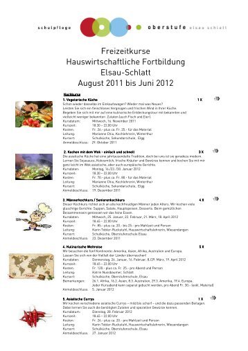 Freizeitkurse Hauswirtschaftliche Fortbildung Elsau-Schlatt August ...