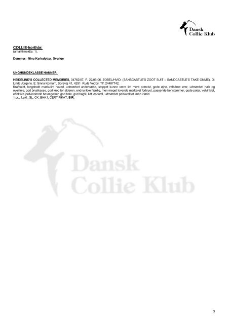 Kritikker fra Bornholm 2007 - Dansk Collie Klub