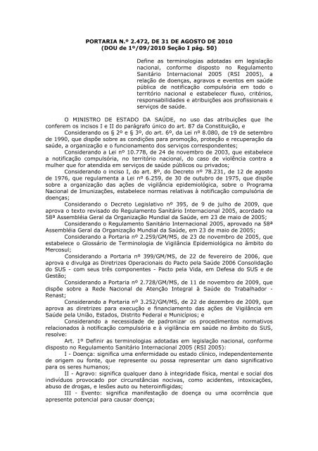 PORTARIA N.Âº 2.472, DE 31 DE AGOSTO DE 2010 - Departamento ...