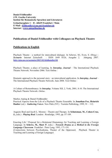 Publications of Daniel Feldhendler with ... - Playback Theatre