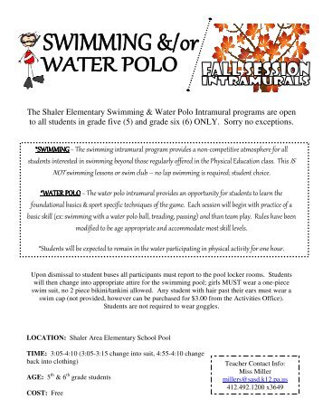 Swimming and/or Water Polo Intramurals - Shaler Area School District
