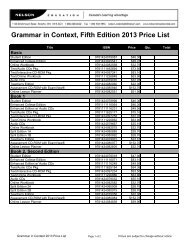 Grammar in Context, Fifth Edition 2013 Price List