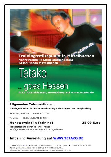 Trainingsstützpunkt in Mittelbuchen - Tischtennisschule TeTaKo