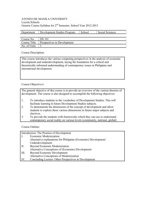 Ds Generic Course Syllabi Ii Sem Sy 12 13 Ateneo De Manila