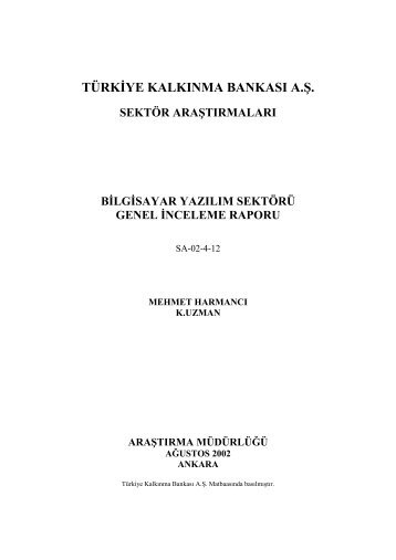Bilgisayar Yazılım Sektörü Araştırması - Türkiye Kalkınma Bankası