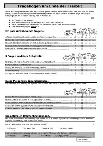 Fragebogen am Ende der Freizeit