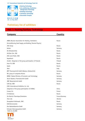 List of exhibitors SHK MOSCOW 2007_preliminary - Itellico