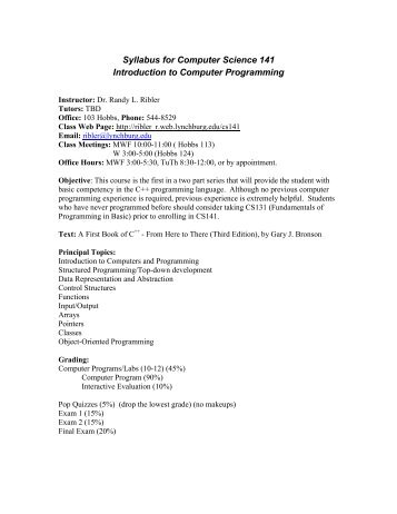 Syllabus for Computer Science 141 Introduction ... - Dr. Randy Ribler
