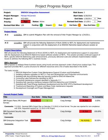 Project Progress Report Example - McCormick PCS Info