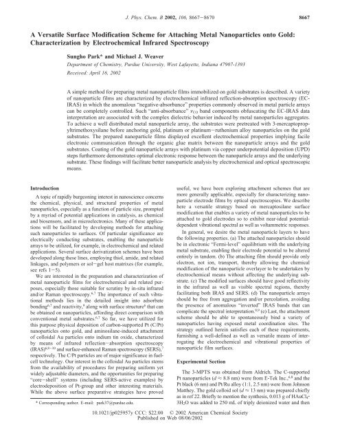 A Versatile Surface Modification Scheme for Attaching Metal ...