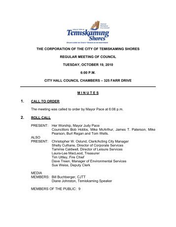 the corporation of the city of temiskaming shores regular meeting of ...