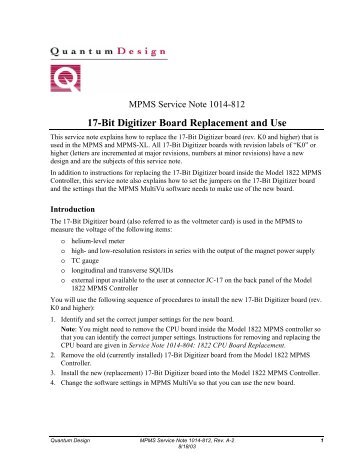 17-Bit Digitizer Board Replacement and Use - Quantum Design, Inc.