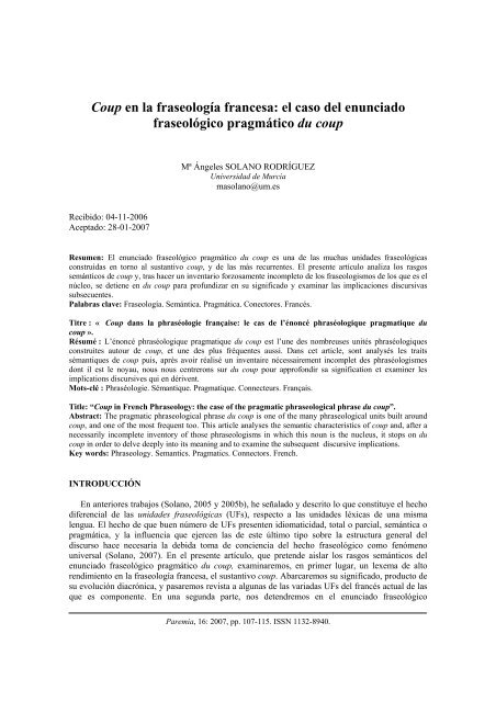 Coup en la fraseologÃ­a francesa: el caso del ... - Paremia.org