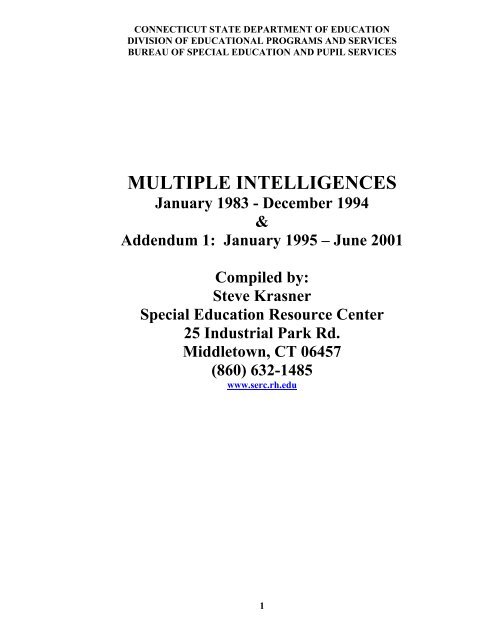 MULTIPLE INTELLIGENCES - The State Education Resource Center