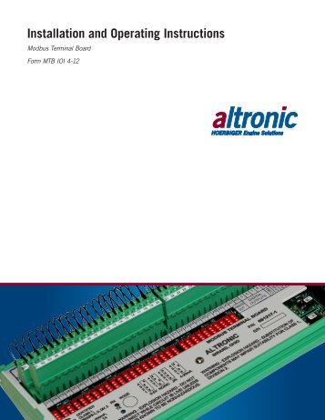 Installation and Operating Instructions - Altronic Inc.