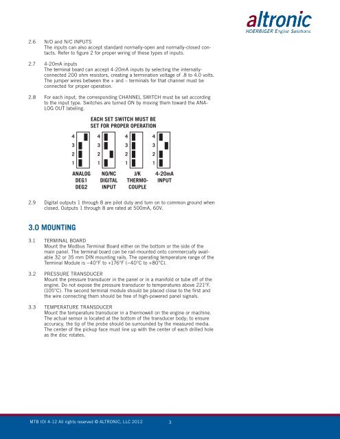 Installation and Operating Instructions - Altronic Inc.