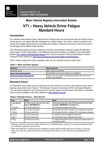 Heavy Vehicle Driver Fatigue - Standard Hours - Department of ...