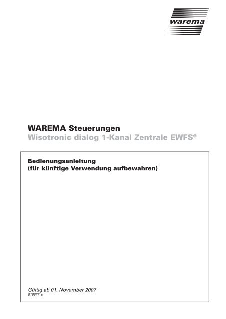 WAREMA Steuerungen Wisotronic dialog 1-Kanal Zentrale EWFSÃ‚Â®