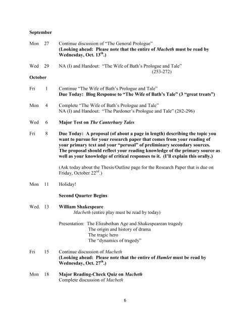 University English II / MUW EN 201 Course Syllabus First Semester ...