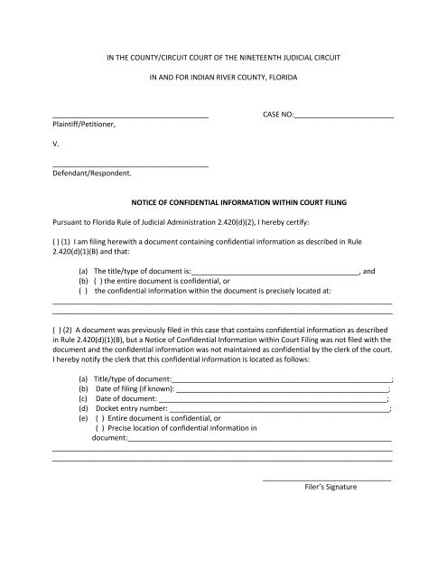 Notice of Confidential Information within Court Filing - Indian River ...