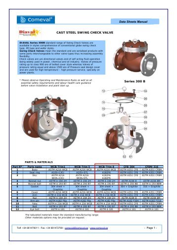 Series 300 B CAST STEEL SWING CHECK VALVE ... - COMEVAL