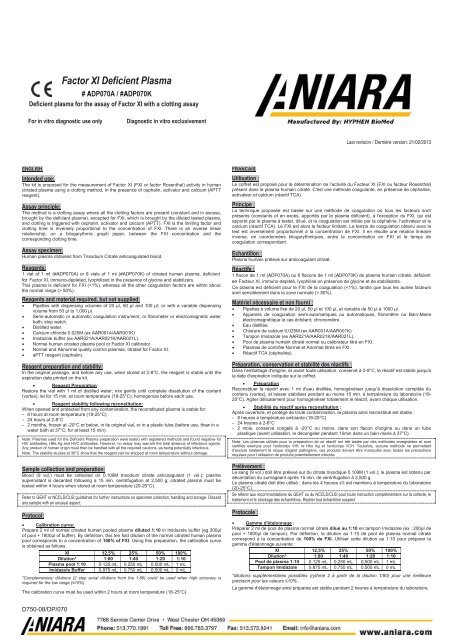 Factor XI Deficient Plasma - Aniara