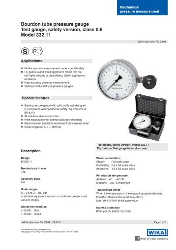 Bourdon tube pressure gauge Test gauge, safety ... - WIKA Polska