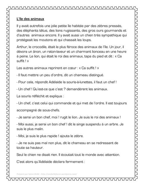 L'Ã®le des animaux Il y avait autrefois une jolie petite Ã®le habitÃ©e par ...