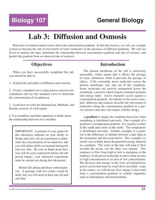 Lab 3: Diffusion and Osmosis - University of Evansville