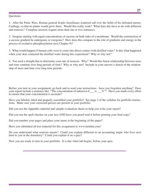 Lab 3: Diffusion and Osmosis - University of Evansville